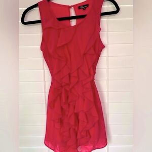 Ladies Hot Pink Countess Sleeveless Ruffled Pullover Belted Shirt Top Blouse S